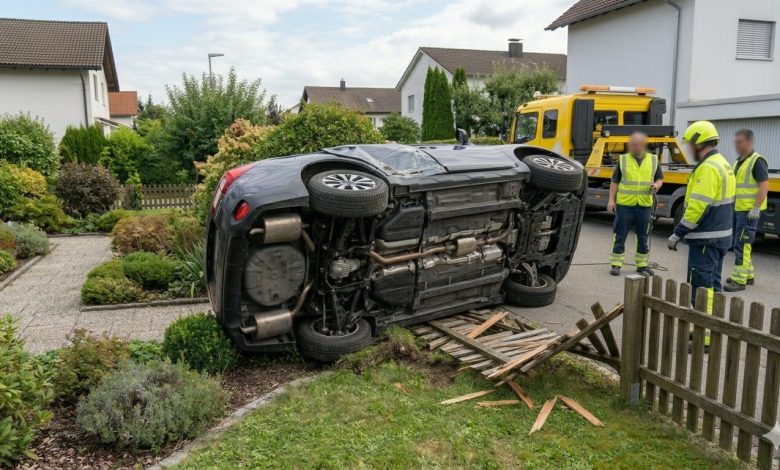 سيارة تقتحم سياج حديقة بعد تدحرجها للخلف بسبب نسيان مكابح اليد في Feldkirch بفورارلبرغ سيارة تقتحم سياج حديقة بعد تدحرجها للخلف بسبب نسيان مكابح اليد في Feldkirch بفورارلبرغ